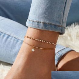 Anklets Nieuwe mode Gold vergulde MTI -laag keten Anklet Bracelet voor vrouwen Simple Snake Round CZ Zirkoon Dange Charms Ankjes 341 J2 D DHIYZ