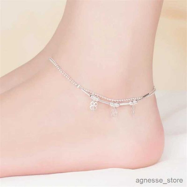 Bracelets de cheville Nouveau quatre Bracelets fille pieds nus sandale plage pied bijoux 925 en argent Sterling Bracelets de cheville pour femmes accessoires cadeaux R231125