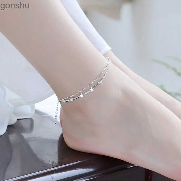 Anklets Nouveaux bijoux sexy aux pieds nus Plata Star Bead Star Hybrid Design Double couche