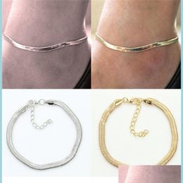 Enkelbanden nieuwe sier / gouden platte slangenketen anklet armband vrouwen eenvoudige delicate voet zomer strand voeten sieraden sieraden 12 pc's 189 w2 drop dhejc