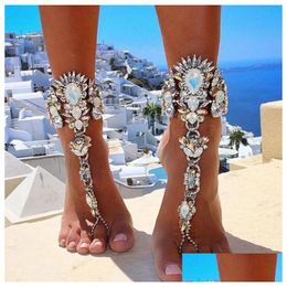 Anucletas Nuevas mujeres al estilo de verano Big Gemstone Pulsera de tobillo Sandalia y cadena de piernas Boho Beho Beach Declaración de joyas Delive Dhoti