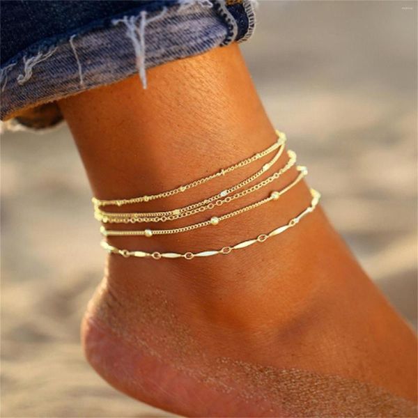 Bracelets de cheville des anneaux affiche chaîne cheville cheville bijoux Bracelet femmes 5 pièces plage pied en gros