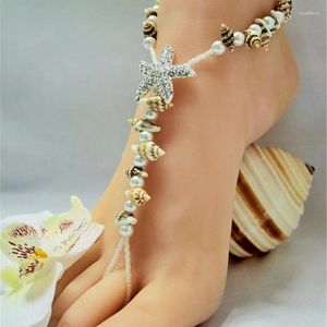Chevillets one pcs mode bohème cheville fine cristal starfish natural conque perle toe anneau pour les femmes bijoux pieds nus de plage