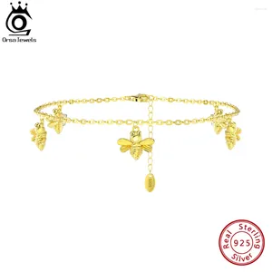 Anklets Orsa Jewels 14K Gold 925 Sterling Silver Bee Chain For Women Girls Girls Summer Beach Voet Bracelet enkelbandjes Sieraden SA61