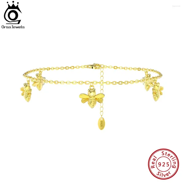 Anklets orsa joyas 14k oro 925 cadena de abejas de plata esterlina para mujeres pulsera de pie de la playa de verano correas de tobillo joya sa61