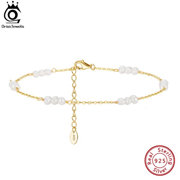 Bracelets de cheville ORSA bijoux 14K or 925 argent Sterling chaîne de perles naturelles pour les femmes mode pied Bracelet cheville sangles bijoux SA36 230831