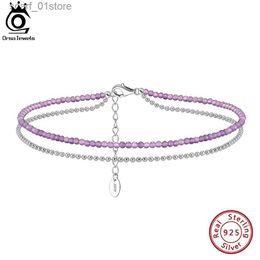 Enkelbanden ORSA JUWELEN 925 zilveren gelaagde kogelketting Amethist ketting Enkelbanden Verstelbare dames enkelbandje armband Zomer blote voeten sieraden SA45L231219