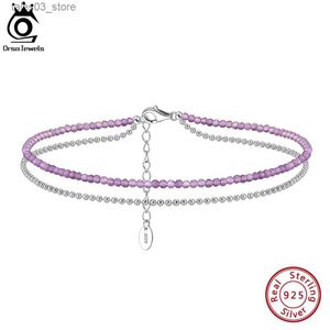 Bracelets de cheville ORSA JEWELS 925 argent couches boule chaîne améthyste chaîne bracelets de cheville réglable femmes Bracelet de cheville été pieds nus bijoux SA45 Q231113