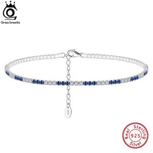 Enkelbanden ORSA JUWELEN 925 sterling zilveren enkelbanden voor dames Helderblauwe tennisarmband op het been Prachtige voetketting sieraden SA19 231121