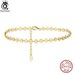 Bracelets de cheville ORSA JEWELS 925 en argent Sterling plaque ronde chaîne bracelets de cheville pour les femmes mode 14K or pied Bracelet cheville sangles bijoux SA25 231121