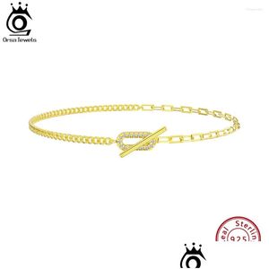 Bracelets de cheville Orsa Jewels Fashion 14K Gold Paperclip Chain pour femmes 925 Sterling Sier Side Ankle Straps Bijoux d'été Sa62 Drop Delivery Ot0Xe