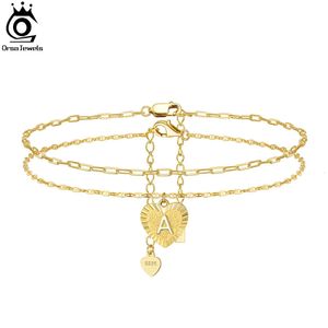 ORSA JEWELS Bracelets de cheville initiales pour femmes plaqué or 14 carats en argent sterling couches lettre A à Z bijoux de plage de cheville SSA08 231121