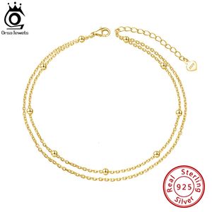 Bracelets de cheville ORSA JEWELS Layered 1mm Satellite Chain Anklet 925 Silver Women Summer Foot Chain Bracelet Fashion Ankle Straps Jewelry SA14 230821