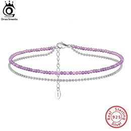 Bracelets de cheville ORSA JEWELS Layered Ball Chain Amethyst Chain Anklets 925 Silver Adjuatable Women Anklet Bracelet Summer Barefoot Jewelry SA45 230821