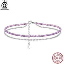 Enkelbanden ORSA JUWELEN Gelaagde balketting Amethist ketting enkelbanden 925 zilver verstelbare dames enkelband armband zomer blote voeten sieraden SA45 231115