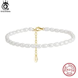 Bracelets de cheville ORSA bijoux perles de riz naturel bracelets de cheville pour femmes 925 en argent Sterling été mode pied chaîne cheville sangles bijoux SA38 231121