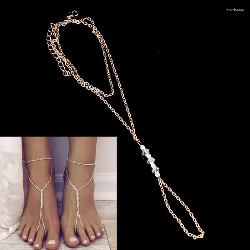 Ножные браслеты Жемчужный браслет на ножной браслет Пляжная имитация Босоножки Сандалии с цепочкой для ног