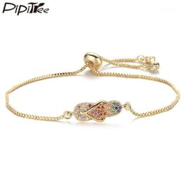 Tobilleras Pipitree Cubic Zirconia Flip Flops Charm Pulsera Color oro Cadena ajustable Pulseras de moda para mujeres Niñas CZ Joyería 3453