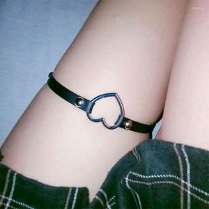 Enkelbandjes Pu Leer Liefde Bar Sexy Punk Elasticiteit Hart Been Kousenband Sok Nachtclub Dans Straat Voet Ring Enkelbandje Goth Handgemaakte Hals