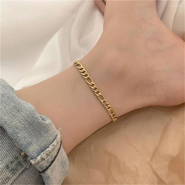 Bracelets de cheville Punk 4mm Figaro pied jambe chaîne lien cheville Bracelet femme couleur or acier inoxydable cheville pour femmes été plage bijoux cadeau