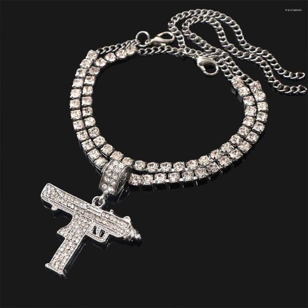 Bracelets de cheville Punk Party Bling UZI pistolet chaîne de Tennis Bracelet bijoux pour femmes multicouche strass pistolet pendentif cheville sur la jambe