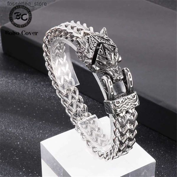 Chevilles punk vikings norse wolf s mens rétro en acier inoxydable biker animal bracelets nordiques mythologie bijoux de serpent créatif l46