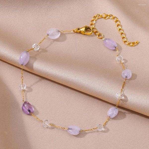 Bracelets de cheville violet opale pierre pour femmes couleur or acier inoxydable cheville Bracelet été plage accessoires jambe chaîne Bijoux Bijoux