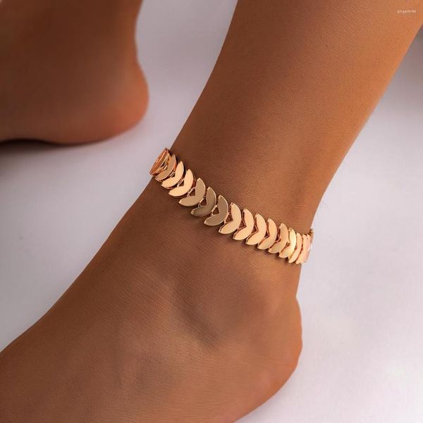 Bracelets de cheville PuRui Simple chaîne en métal femmes cheville forme de pétale lien sur la jambe Bracelet bijoux été plage pied fête femme