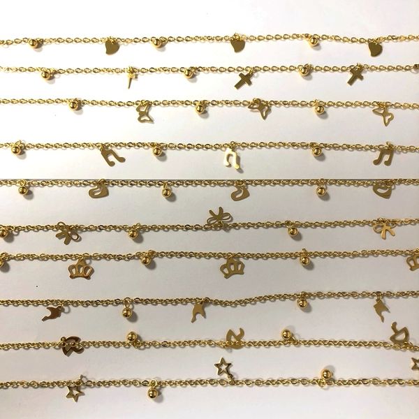 Tobilleras al azar 9 piezas lote mariposa corazón estrella Cruz Color oro acero inoxidable para mujeres joyería india verano playa descalzo 230801