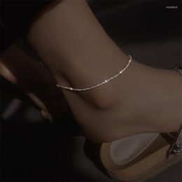 Ножные браслеты из настоящего серебра 925 пробы, минимализм, блестящие украшения, подвески в стиле бохо, винтажные для женщин287j