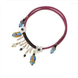 Bracelets de Cheville Rouge Corde Gland Style Cheville Pied Chaîne Avec Fleur Perle De Cristal Pour Les Femmes Vintage Plage Réglable Bijoux Accessoires Marc22