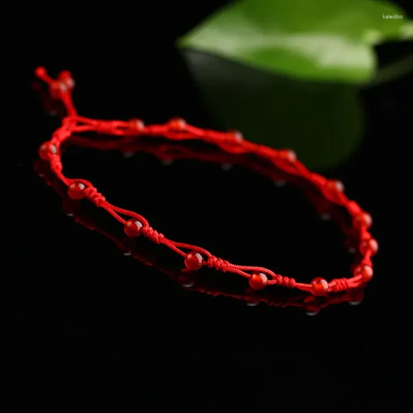 Bracelets de cheville en Agate rouge naturelle de Style chinois rétro pour femmes, élégant, fait à la main, corde d'année animale, cadeaux pour filles, vente en gros