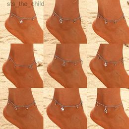 Tobilleras Tobillo de cadena de acero inoxidable retro adecuado para mujeres Bohemio en forma de corazón estrella ancla cruzada playa pulsera de tobillo joyería de pie regalo 2023 nuevoC24326