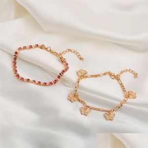 Enkelbanden strass Crystal enkelarmbanden voor dames sandalen vlinder Anklet boho strand voet ijsketen ketens enkelbanden vrouwelijke mode dhthw