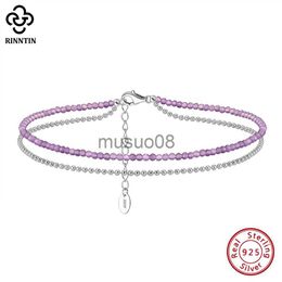 Enklets Rinntin 925 Sterling zilver gelaagde balketen Amethist Anklets for Women Fashion enkelketen Brelet Belefoot sieraden SA45 J230815