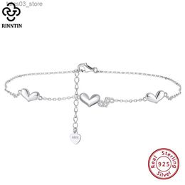 Bracelets de cheville Rinntin amour coeur chaîne bracelets de cheville pour femmes 925 en argent Sterling mode été 14K or pied Bracelet cheville sangles bijoux SA30 Q231113