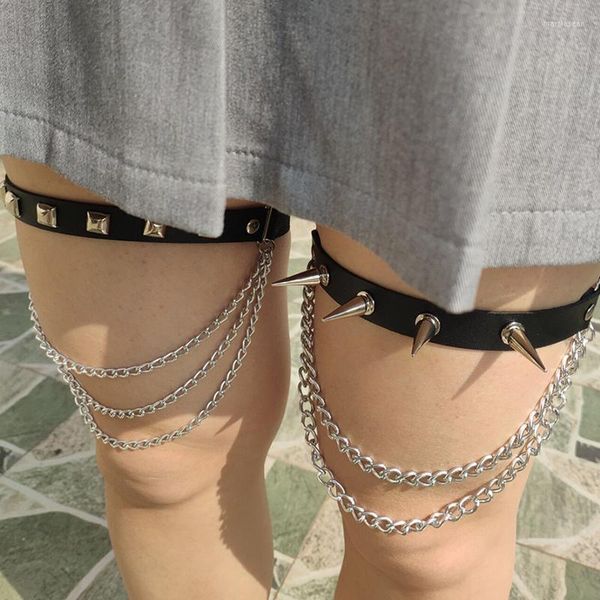 Bracelets de cheville Rivets Pu Cuir Jambe Gland Chaîne Sexy Punk Amour Jarretière Chaussette Harnais Réglable Bondage Cosplay Goth Pied Anneau Cheville Marc22