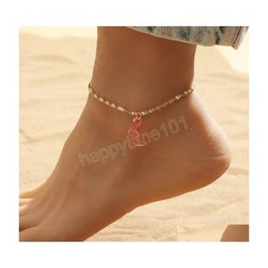 Tobilleras Romántico Rosa Acrílico Luna Colgante Tobillera Verano Playa Mujer Chica Encanto Cadena de oro Pie Pulsera Joyería de moda Gota Entregar Dho6I