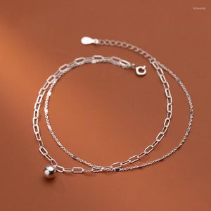Enklets Round kralen enkel armbanden vrouw zilveren ketting 925 op de been voet sieraden dubbele laag 21 cm verstelbaar vrouwelijk geschenk