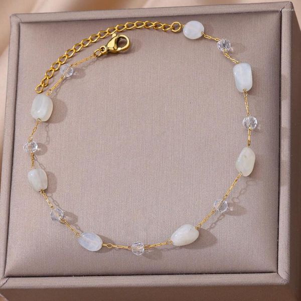 Bracelets de cheville rond blanc opale pierre pour femmes couleur or en acier inoxydable bracelet de cheville été plage accessoires bijoux femmes