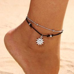 Anklets S014 Vintage Boho Multi -Layer Beads Anklets For Women Fashion Sun Pendent Anklet Handmade Chain Foot Party Sieraden Leg Bracelet G220519