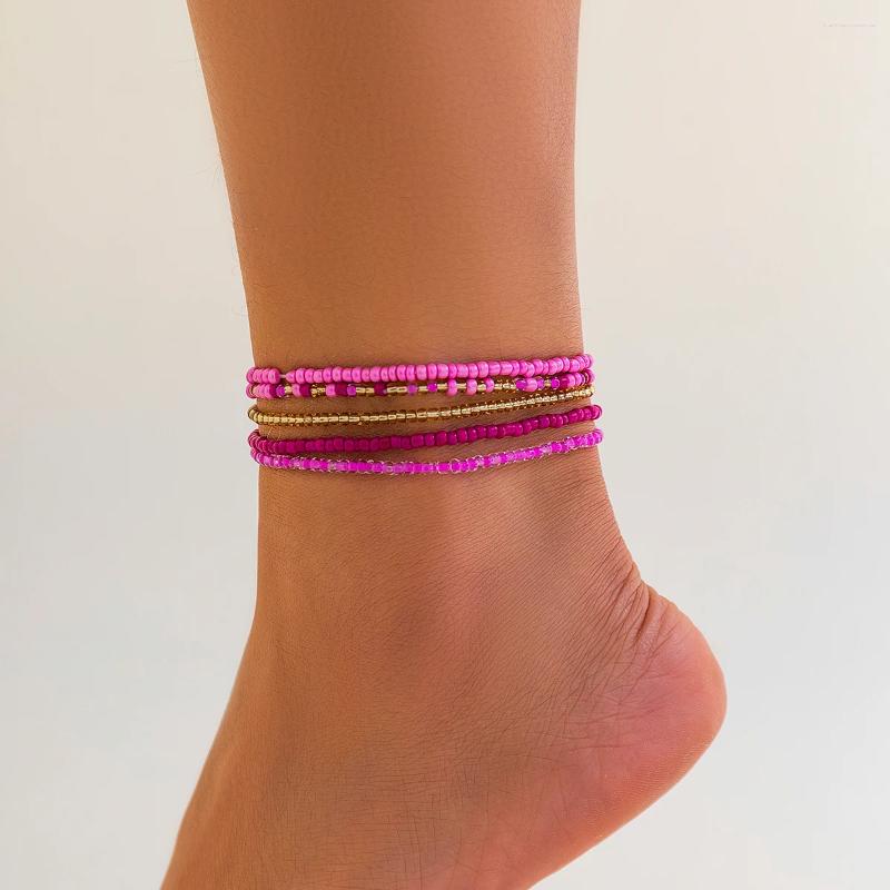 Anklets Salircon 5Pcs Boho Acrylic Seed Bead Ankle Chain Women's Beach Multi Layer Rice Beaded On Feet Summer Sexy Body Jewelry