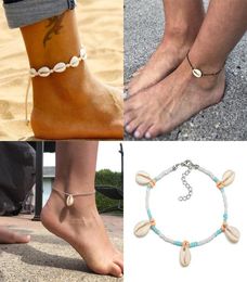 Anucollos Pulseras de tobillo de concha de mar para mujeres Joyas de tobillina Beach accesorios Boho Bracelets Foot Cheville Bijoux Femme8009033