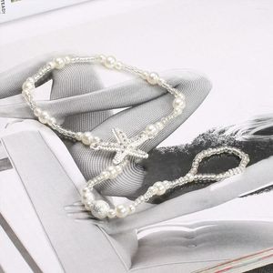 Bracelets de cheville étoile de mer élégant bijoux en cristal Flexible chaînes de pied mitaines d'orteil Bracelets de cheville pour la mariée femmes fête
