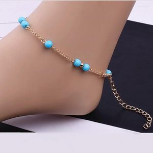 Venta de tobilleras estilo de moda para mujer Color oro/plata encanto tobillo cuentas azules pulsera tobillera DIY joyería hecha a mano Bijoux regalos