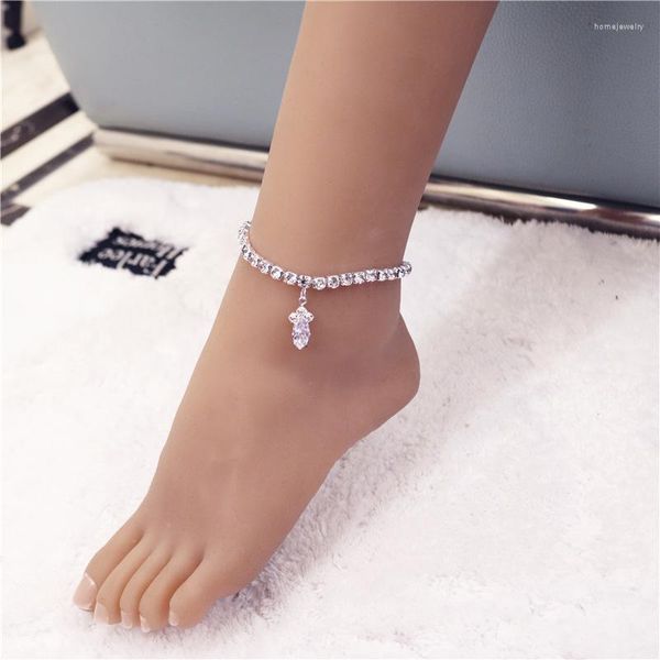 Bracelets de cheville vente brillant strass chaîne été plage pieds nus sandales cristal pendentif cheville dames exquis bijoux en gros