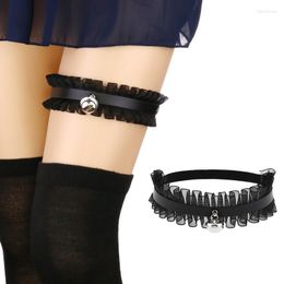 Enkelbanden Sexy Pu Leather Bell Leg Chain Punk Lace Kousenband Sok Harnas Zwart Verstelbare Bondage Rock Goth Ring