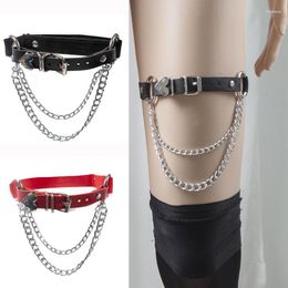 Tobilleras Anillo de muslo sexy Chica suave Club de sexo Cadena de corazón de melocotón Estilo punk europeo Liga de pierna de cuero de PU