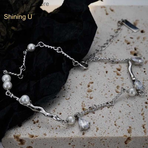 Bracelets de cheville brillant U S925 Silver Shell Pearl Anklet pour les femmes plaquées dans des bijoux fins en platine SUA1 L46
