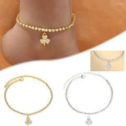 Enklets glanzende Striertone Anklet Bracelet Clover Pendant Legering Pols Enkle Chain For Girls Ladies Glittery Woman's Jewelry H9